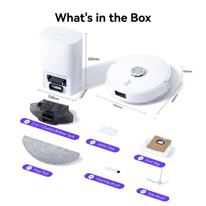 Electronice si Electrocasnice - Ingrijirea locuintei - Aspiratoare - Robot de aspirare Narwal Freo S CP-ZD-A00198-00-00, 8000 Pa, baterie 3200mAh, Narwal APP Freo Advice, Alb - Infinity.ro