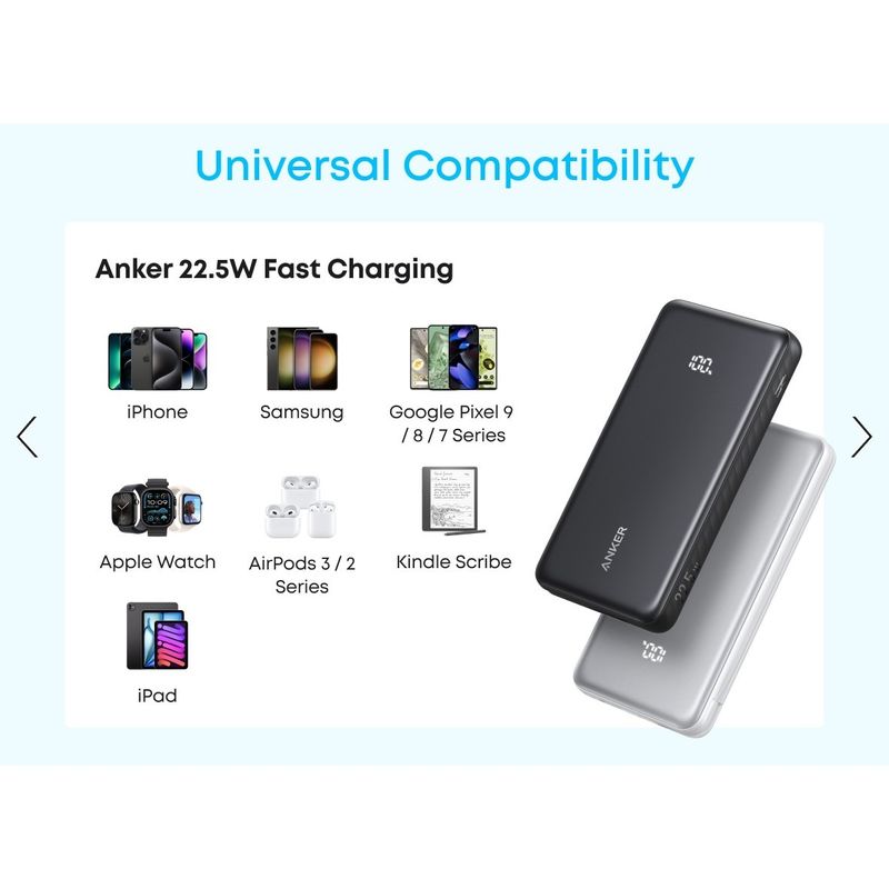 Laptop, Telefoane si Tablete - Telefoane mobile si accesorii - Accesorii Telefoane - Baterii externe - Baterie externa Anker Zolo 10.000 mAh, 22.5W, cablu USB-C inclus, USB-C, USB-A, Alb - Infinity.ro