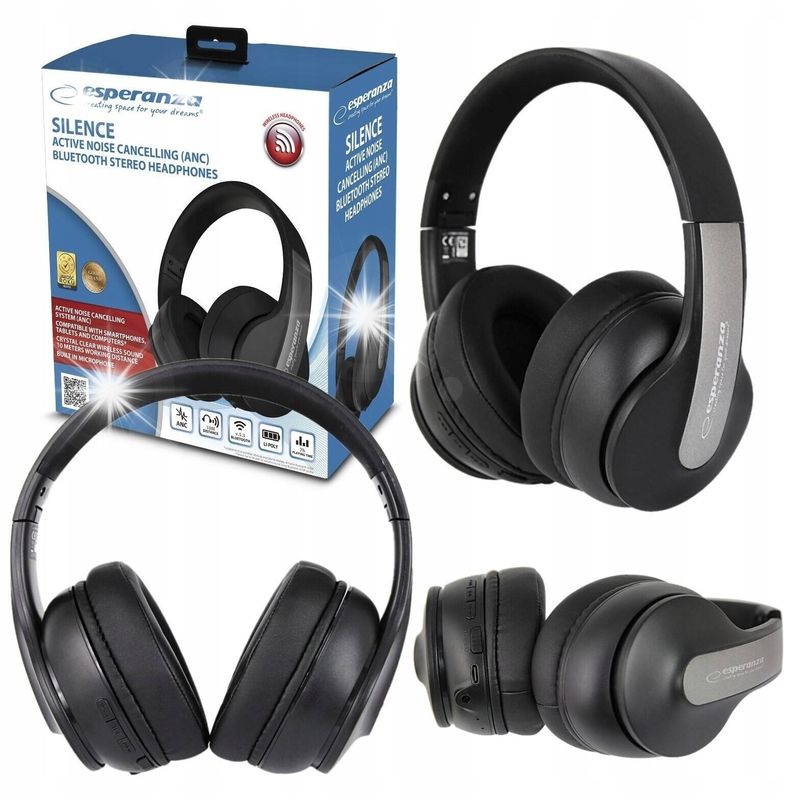TV, Audio-Video si Foto - Portabile audio - Casti audio - Casti wireless, Esperanza EH240, Bluetooth 5.3, reducere activa a zgomotului, negru - Infinity.ro