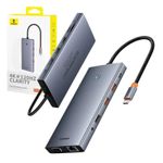 PC, gaming si accesorii - Retelistica - Hub-uri - Hub 13 in 1, Baseus, Aliaj Aluminiu, 2x HDMI / DP / VGA / 2 x USB-C / 3 x USB-A / RJ45 / Port audio 3.5 mm, Gri - Infinity.ro