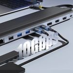 PC, gaming si accesorii - Retelistica - Hub-uri - Hub USB-C la 2x HDMI, DP, 3x Type-C, 3x USB, SD/TF, RJ45, 10Gbps - Baseus (B0114200) - Space Grey - Infinity.ro