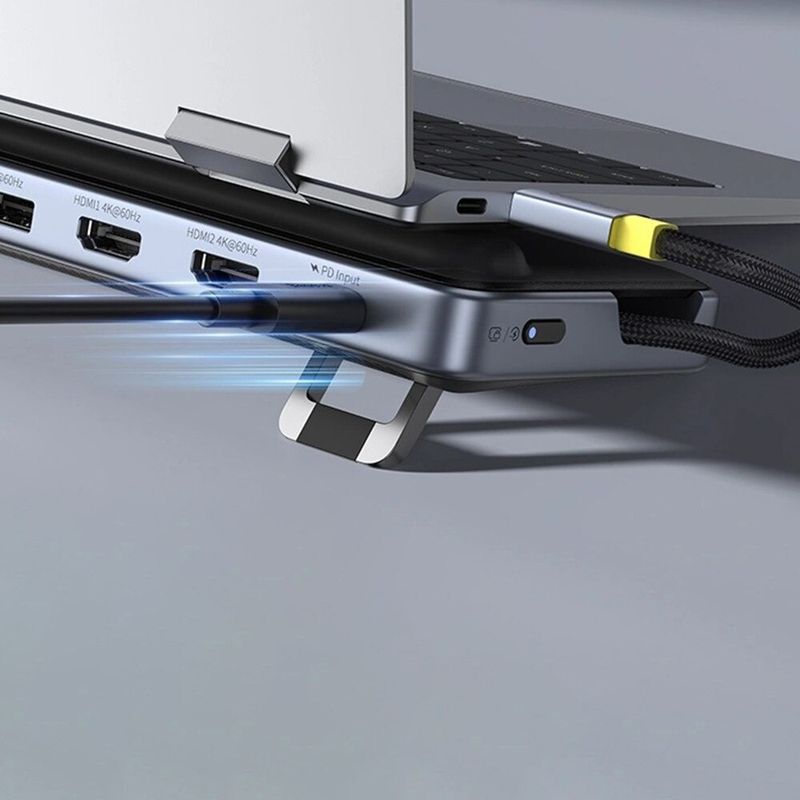 PC, gaming si accesorii - Retelistica - Hub-uri - Hub USB-C la 2x HDMI, DP, 3x Type-C, 3x USB, SD/TF, RJ45, 10Gbps - Baseus (B0114200) - Space Grey - Infinity.ro
