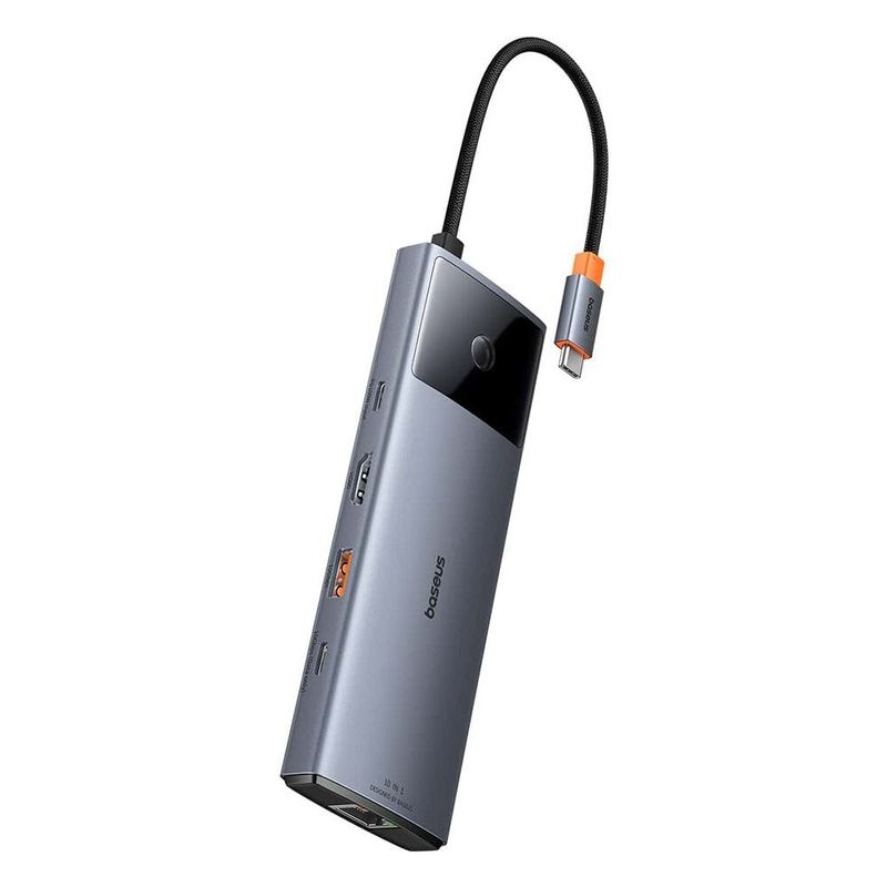 PC, gaming si accesorii - Retelistica - Hub-uri - Hub USB-C la HDMI, 3xUSB, 2xUSB-C, RJ45, SD, TF, Jack3.5mm - Baseus Metal Gleam Series II (B00061800813-00) - Space Grey - Infinity.ro
