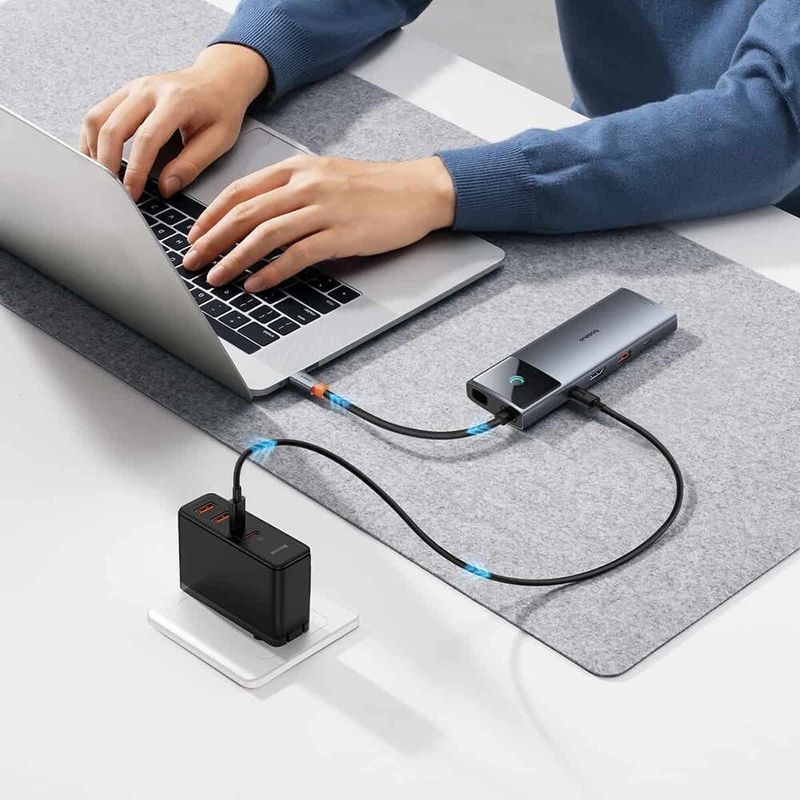 PC, gaming si accesorii - Retelistica - Hub-uri - Hub USB-C la HDMI, 3xUSB, 2xUSB-C, RJ45, SD, TF, Jack3.5mm - Baseus Metal Gleam Series II (B00061800813-00) - Space Grey - Infinity.ro