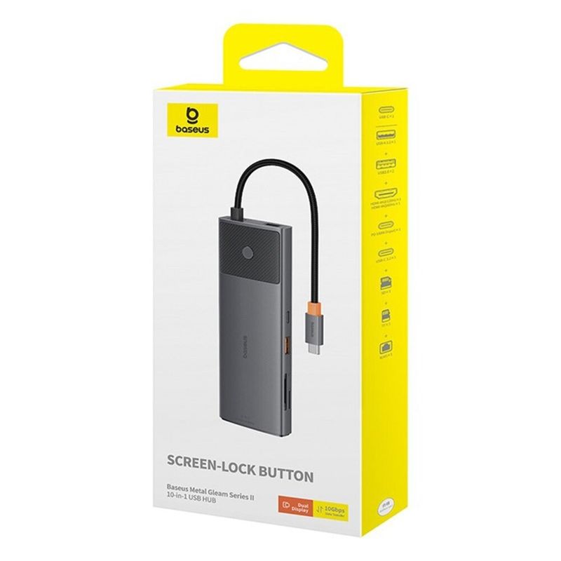 PC, gaming si accesorii - Retelistica - Hub-uri - Hub USB-C la HDMI, 3xUSB, 2xUSB-C, RJ45, SD, TF, Jack3.5mm - Baseus Metal Gleam Series II (B00061800813-00) - Space Grey - Infinity.ro