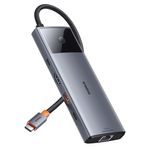 PC, gaming si accesorii - Retelistica - Hub-uri - Hub USB-C la HDMI, 3xUSB, 2xUSB-C, RJ45, SD, TF, Jack3.5mm - Baseus Metal Gleam Series II (B00061800813-00) - Space Grey - Infinity.ro