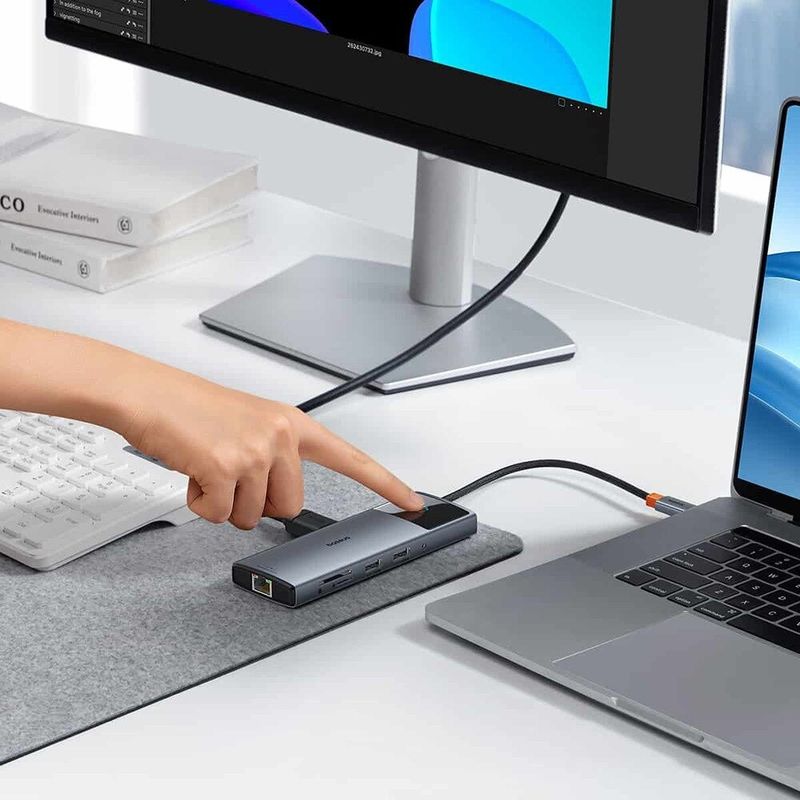 PC, gaming si accesorii - Retelistica - Hub-uri - Hub USB-C la HDMI, 3xUSB, 2xUSB-C, RJ45, SD, TF, Jack3.5mm - Baseus Metal Gleam Series II (B00061800813-00) - Space Grey - Infinity.ro