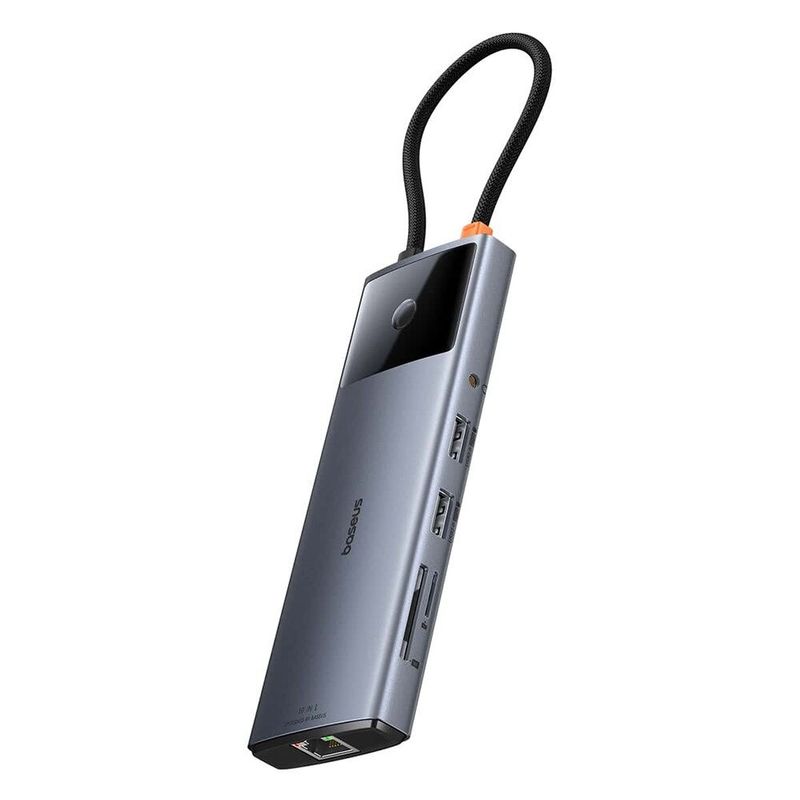 PC, gaming si accesorii - Retelistica - Hub-uri - Hub USB-C la HDMI, 3xUSB, 2xUSB-C, RJ45, SD, TF, Jack3.5mm - Baseus Metal Gleam Series II (B00061800813-00) - Space Grey - Infinity.ro