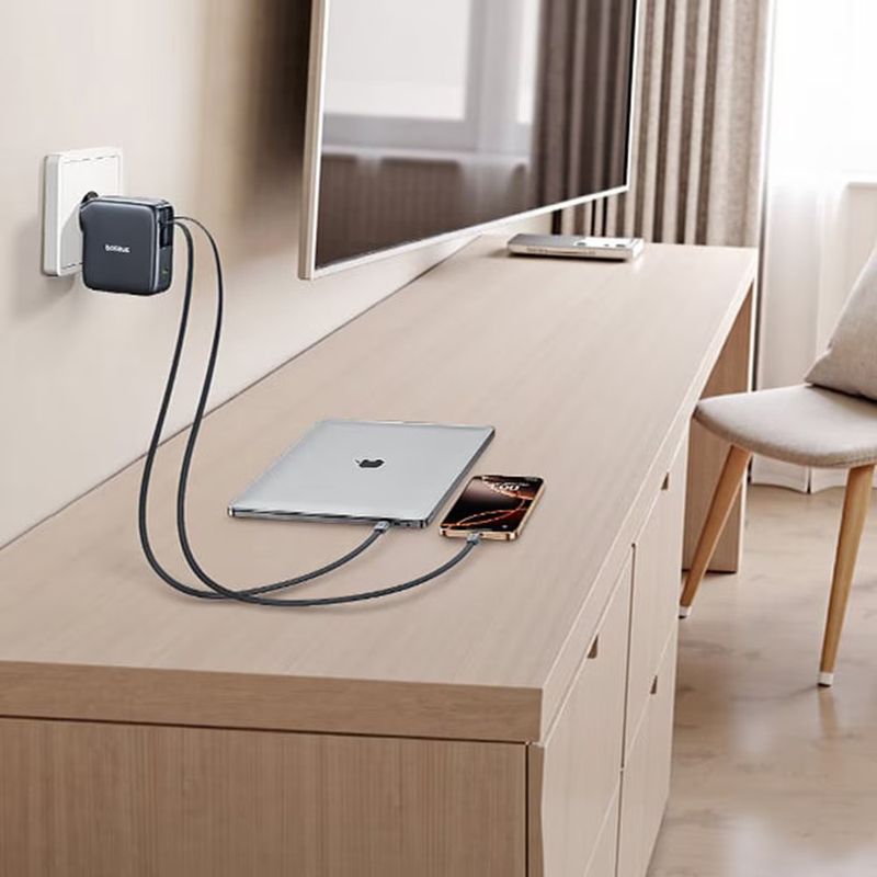 Laptop, Telefoane si Tablete - Telefoane mobile si accesorii - Accesorii Telefoane - Incarcatoare telefoane - Incarcator pentru Priza, 2x Cabluri Retractabile, 67W, 80cm - Baseus EnerCore CJ21 (E0121D00) - Cosmic Black - Infinity.ro