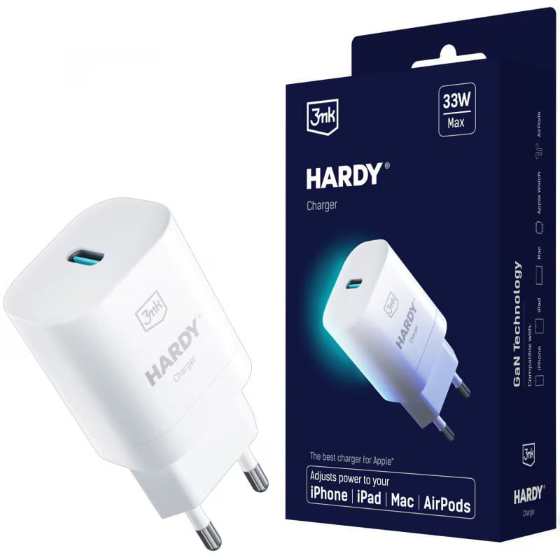 Laptop, Telefoane si Tablete - Telefoane mobile si accesorii - Accesorii Telefoane - Incarcatoare telefoane - Incarcator Retea 3MK, Hardy GaN, Quick Charge, 33W, 1 X USB Type-C, Alb - Infinity.ro