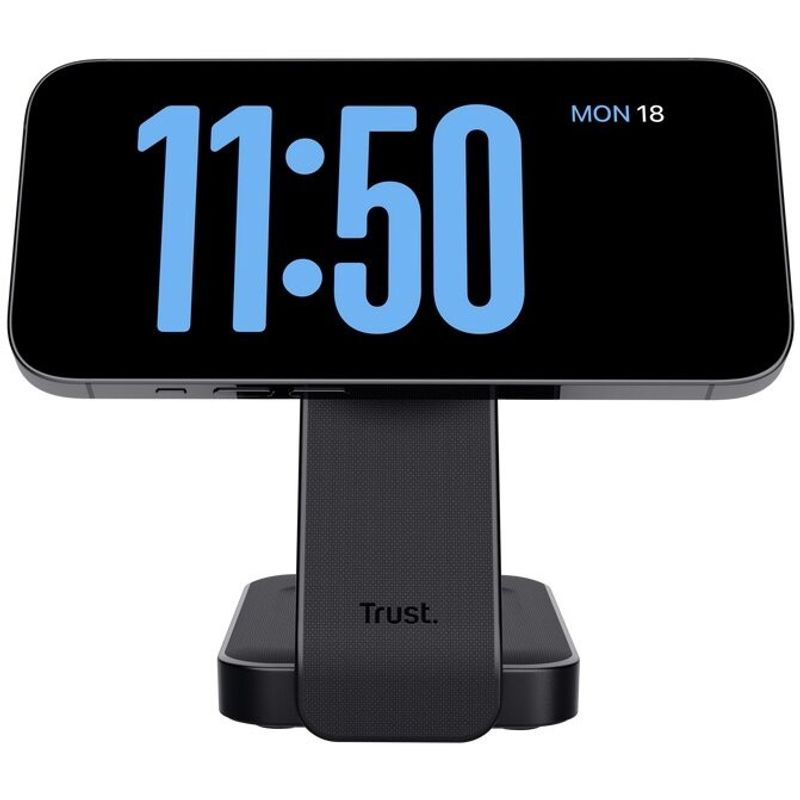 Laptop, Telefoane si Tablete - Telefoane mobile si accesorii - Accesorii Telefoane - Incarcatoare telefoane - Incarcator wireless magnetic Trust VIRO 3-in-1, 15W, smartphone, earphones, smartwatch, Negru - Infinity.ro