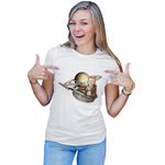 Fashion, accesorii si bijuterii - Femei - Imbracaminte femei - Tricouri si topuri femei - Tricou Femei Star Trek Obi Wan Kenobi Ride Spaceship Saturn Planet Ring, alb,  marime L - Infinity.ro