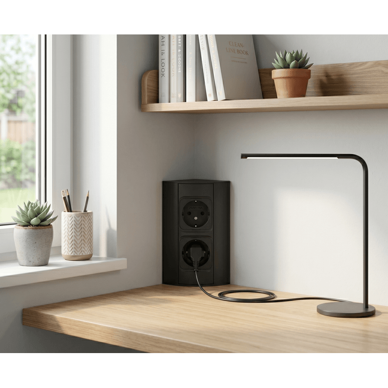 Casa si Gradina - Electrice - Prize - Priza blat ORNO OR-AE-1303(GS)/B, 2 prize Schuko 2P+E, 16A, 3680W, Montaj Aparent, Neagra - Infinity.ro