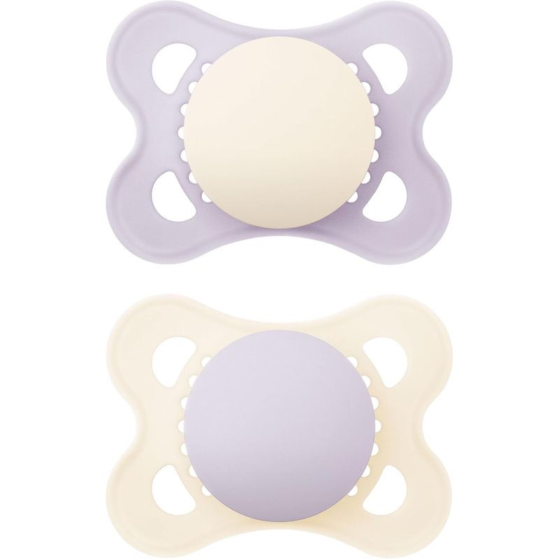 Jucarii, Copii si Bebe - Hrana si alaptare - Biberoane, suzete si accesorii hranire - Suzete si accesorii - Set 2 Suzete Ortodontice Mam Baby, Pacifier Original Mix&Match, 2-6 lun, Mam SkinSoft, fara BPA si BPS, Bej/Lila - Infinity.ro