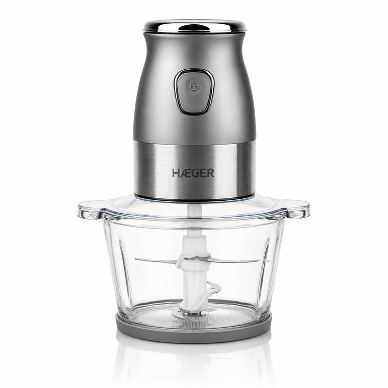 Electronice si Electrocasnice - Electrocasnice bucatarie - Mixere, tocatoare & roboti de bucatarie - Blendere si mini tocatoare - Blender si tocator HAEGER PERFECT COMBO 2 in 1, Putere 500 W, Pahar 600 ml, Bol sticla 2 L, 4 Lame din inox, Argintiu - Infinity.ro