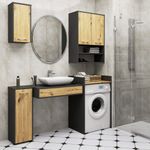 Casa si Gradina - Mobilier - Mobilier baie - Corpuri baie - Dulap baie suspendat, cu 2 usi si 2 rafturi deschise, PAL 16 mm, 64x30x94 cm, gri si stejar artisan - Infinity.ro