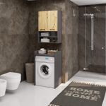 Casa si Gradina - Mobilier - Mobilier baie - Corpuri baie - Dulap baie suspendat, cu 2 usi si 2 rafturi deschise, PAL 16 mm, 64x30x94 cm, gri si stejar artisan - Infinity.ro