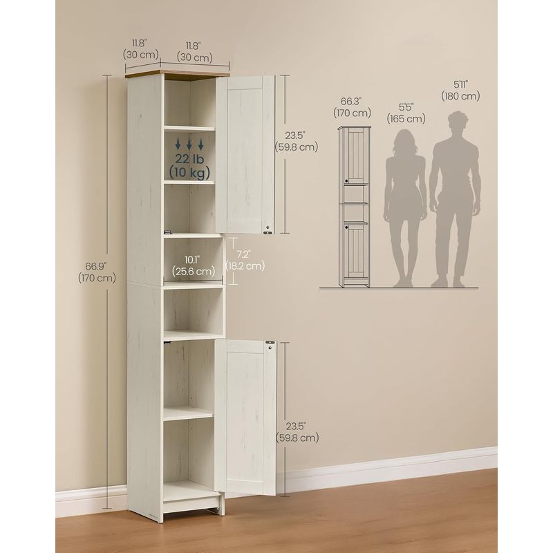 Casa si Gradina - Mobilier - Mobilier baie - Corpuri baie - Dulap de baie ingust, cu rafturi reglabile si 2 compartimente deschise, PAL si MDF, 30x30x170 cm, alb rustic - Infinity.ro