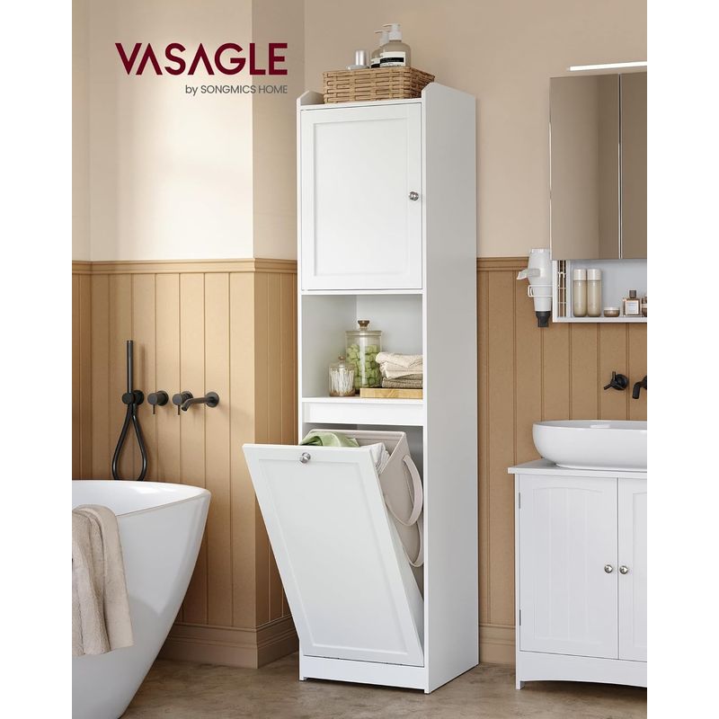 Casa si Gradina - Mobilier - Mobilier baie - Corpuri baie - Dulap baie inalt cu cos rufe detasabil, cu usa si rafturi, 40x40x170 cm, alb - Infinity.ro