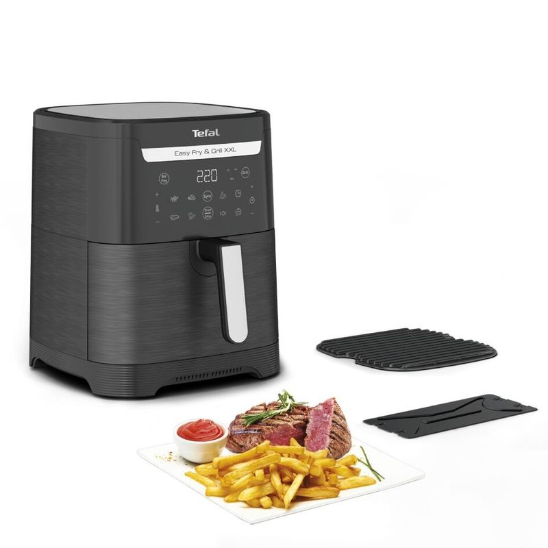 Electronice si Electrocasnice - Electrocasnice bucatarie - Aparate de gatit & desert - Friteuze - Air fryer 2 in 1 cu aer cald si gratar Tefal Easy Fry & Grill XXL EY801815 , 8 programe, 6.3 L, 2 zone de gatire - Infinity.ro