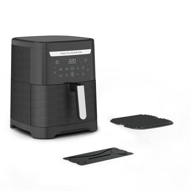 Electronice si Electrocasnice - Electrocasnice bucatarie - Aparate de gatit & desert - Friteuze - Air fryer 2 in 1 cu aer cald si gratar Tefal Easy Fry & Grill XXL EY801815 , 8 programe, 6.3 L, 2 zone de gatire - Infinity.ro