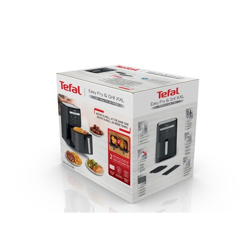 Electronice si Electrocasnice - Electrocasnice bucatarie - Aparate de gatit & desert - Friteuze - Air fryer 2 in 1 cu aer cald si gratar Tefal Easy Fry & Grill XXL EY801815 , 8 programe, 6.3 L, 2 zone de gatire - Infinity.ro