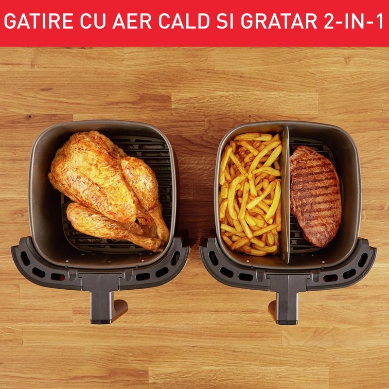 Electronice si Electrocasnice - Electrocasnice bucatarie - Aparate de gatit & desert - Friteuze - Air fryer 2 in 1 cu aer cald si gratar Tefal Easy Fry & Grill XXL EY801815 , 8 programe, 6.3 L, 2 zone de gatire - Infinity.ro