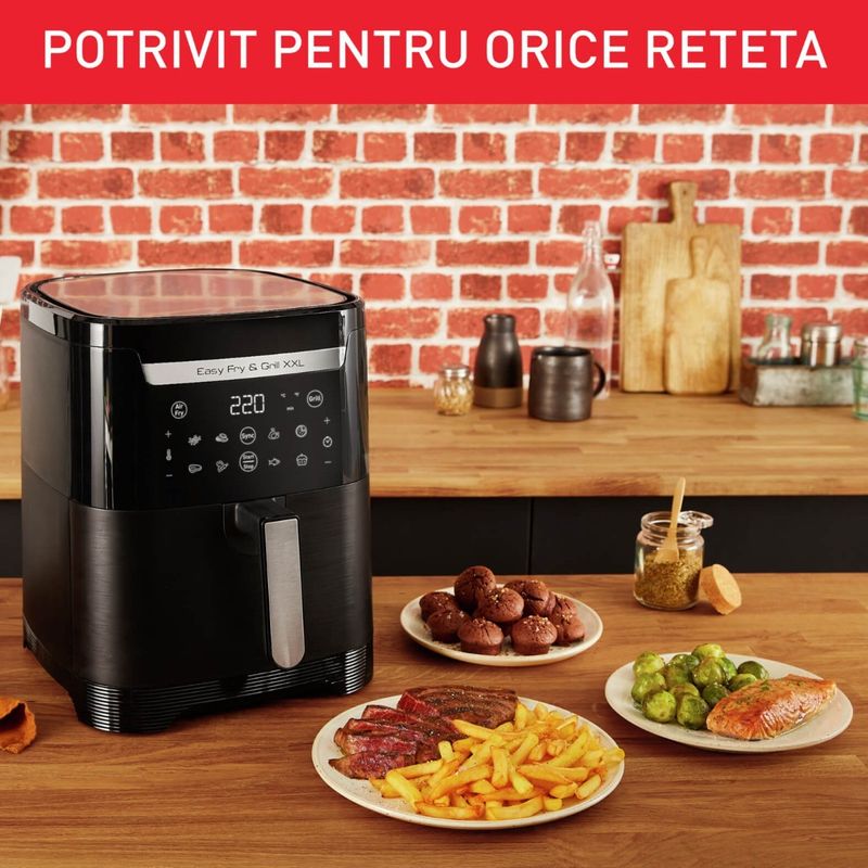 Electronice si Electrocasnice - Electrocasnice bucatarie - Aparate de gatit & desert - Friteuze - Air fryer 2 in 1 cu aer cald si gratar Tefal Easy Fry & Grill XXL EY801815 , 8 programe, 6.3 L, 2 zone de gatire - Infinity.ro