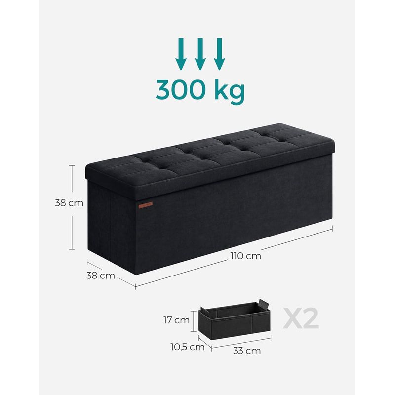 Casa si Gradina - Mobilier - Scaune si fotolii - Tabureti - Bancuta pliabila cu spatiu de depozitare, catifea matlasata, 38x110x38 cm, capacitate 300 kg, negru - Infinity.ro