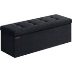 Casa si Gradina - Mobilier - Scaune si fotolii - Tabureti - Bancuta pliabila cu spatiu de depozitare, catifea matlasata, 38x110x38 cm, capacitate 300 kg, negru - Infinity.ro