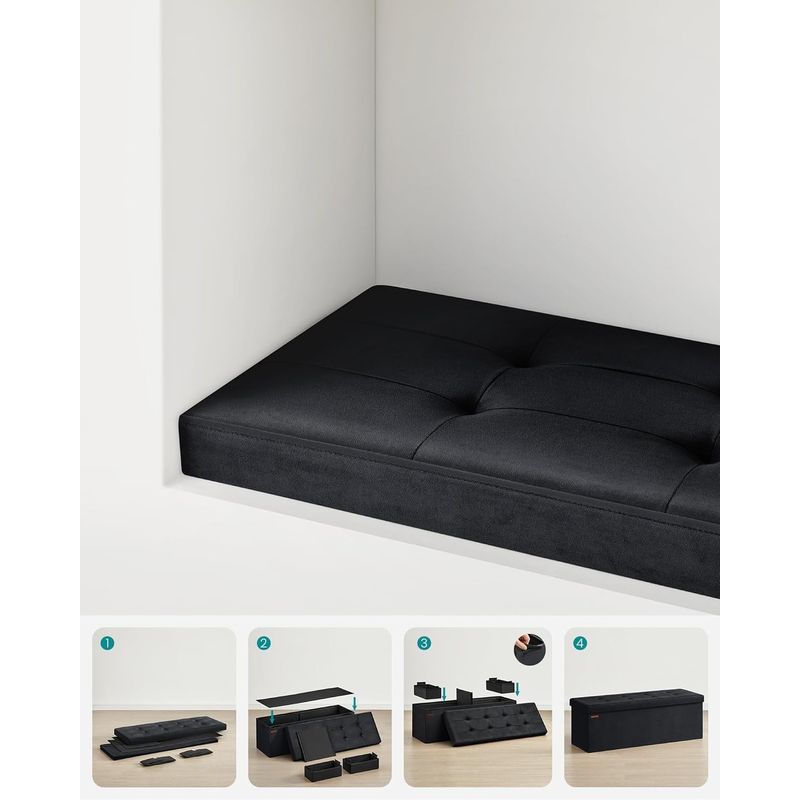 Casa si Gradina - Mobilier - Scaune si fotolii - Tabureti - Bancuta pliabila cu spatiu de depozitare, catifea matlasata, 38x110x38 cm, capacitate 300 kg, negru - Infinity.ro