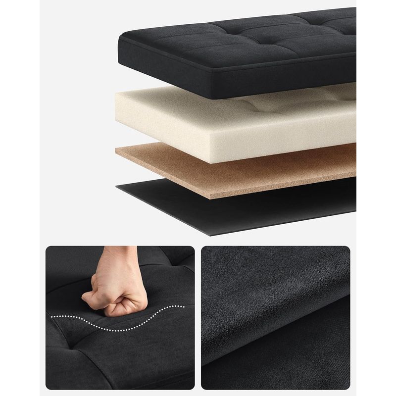 Casa si Gradina - Mobilier - Scaune si fotolii - Tabureti - Bancuta pliabila cu spatiu de depozitare, catifea matlasata, 38x110x38 cm, capacitate 300 kg, negru - Infinity.ro