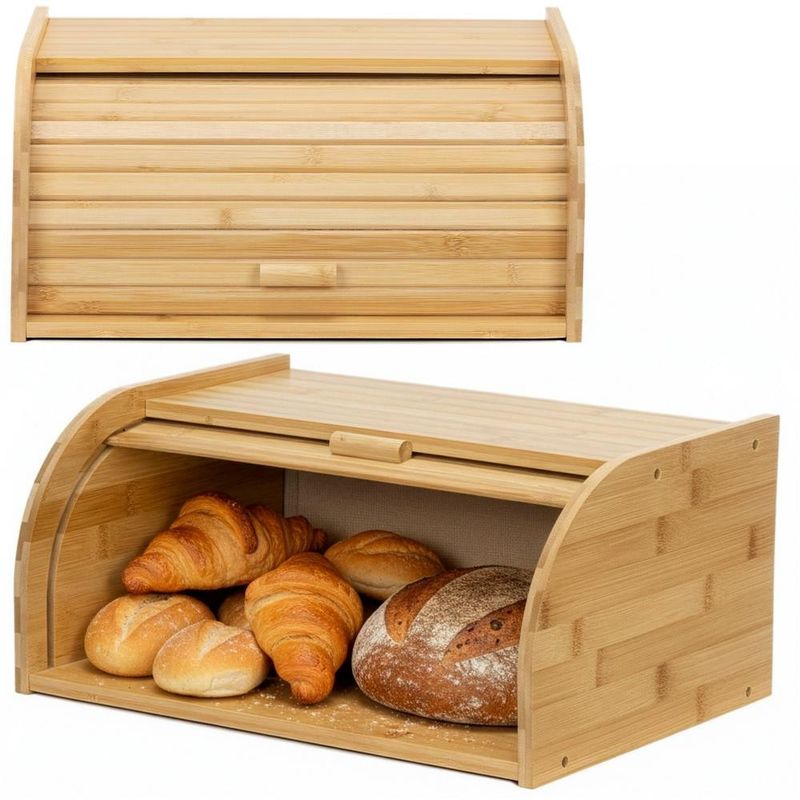 Casa si Gradina - Bucatarie si vesela - Organizare si depozitare bucatarie - Cutii alimentare - Cutie pentru paine din bambus cu capac glisant, raft superior, 38x28x18 cm, bambus natur maro - Infinity.ro