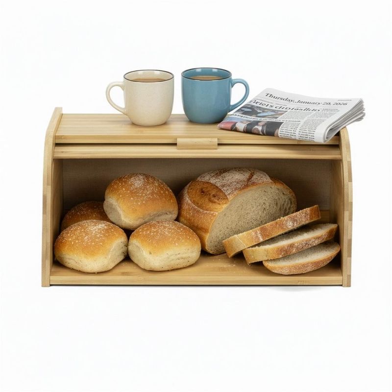 Casa si Gradina - Bucatarie si vesela - Organizare si depozitare bucatarie - Cutii alimentare - Cutie pentru paine din bambus cu capac glisant, raft superior, 38x28x18 cm, bambus natur maro - Infinity.ro