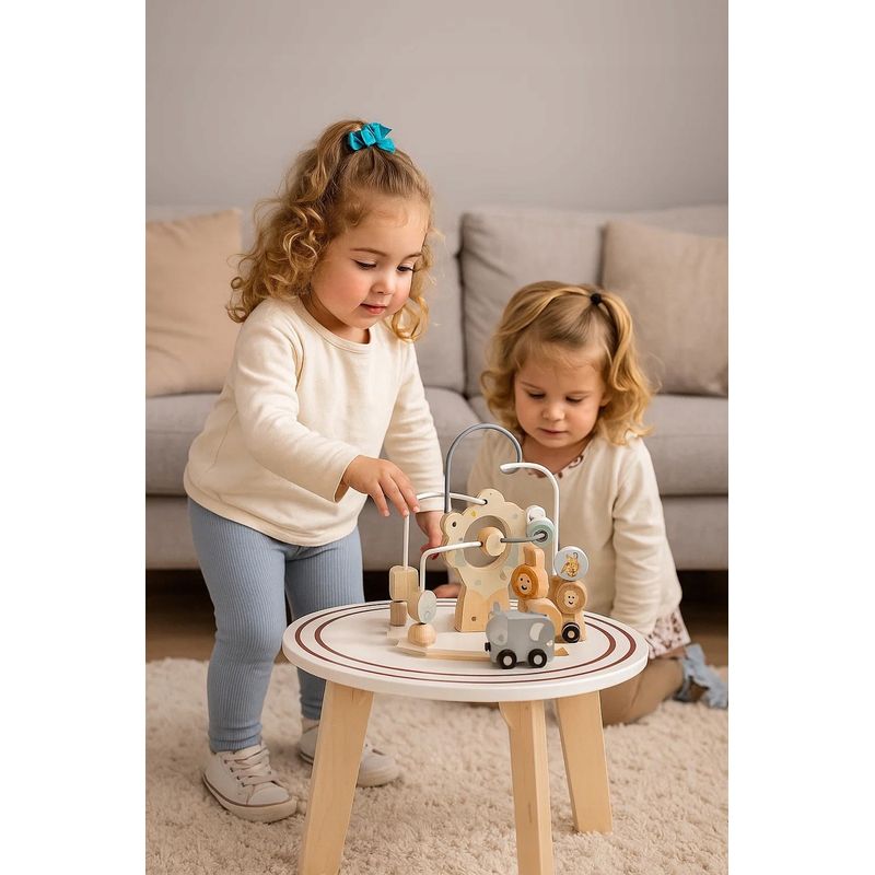 Jucarii, Copii si Bebe - Jucarii si jocuri - Jucarii bebelusi - Jucarii interactive bebelusi - Masuta interactiva din lemn pentru copii cu labirint si jocuri motorii, 54 cm, multicolor - Infinity.ro