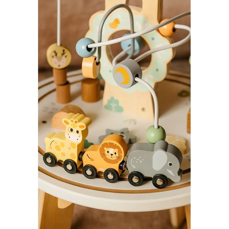 Jucarii, Copii si Bebe - Jucarii si jocuri - Jucarii bebelusi - Jucarii interactive bebelusi - Masuta interactiva din lemn pentru copii cu labirint si jocuri motorii, 54 cm, multicolor - Infinity.ro