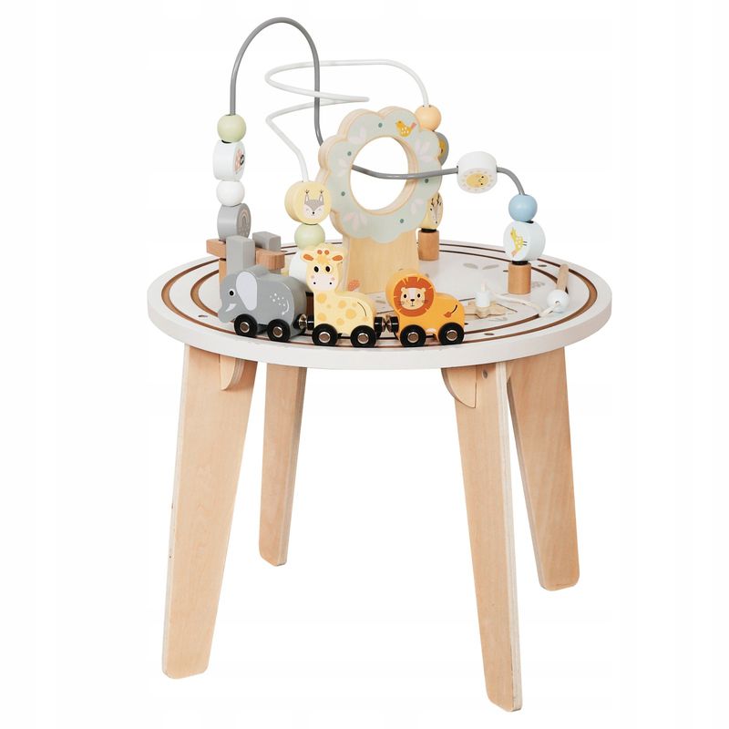 Jucarii, Copii si Bebe - Jucarii si jocuri - Jucarii bebelusi - Jucarii interactive bebelusi - Masuta interactiva din lemn pentru copii cu labirint si jocuri motorii, 54 cm, multicolor - Infinity.ro