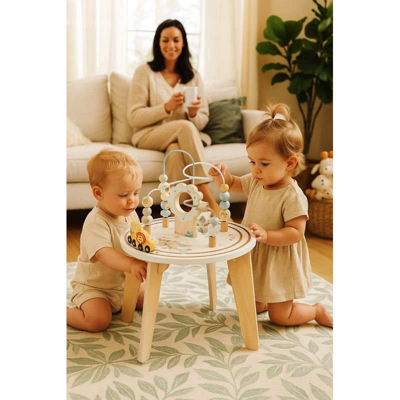 Jucarii, Copii si Bebe - Jucarii si jocuri - Jucarii bebelusi - Jucarii interactive bebelusi - Masuta interactiva din lemn pentru copii cu labirint si jocuri motorii, 54 cm, multicolor - Infinity.ro