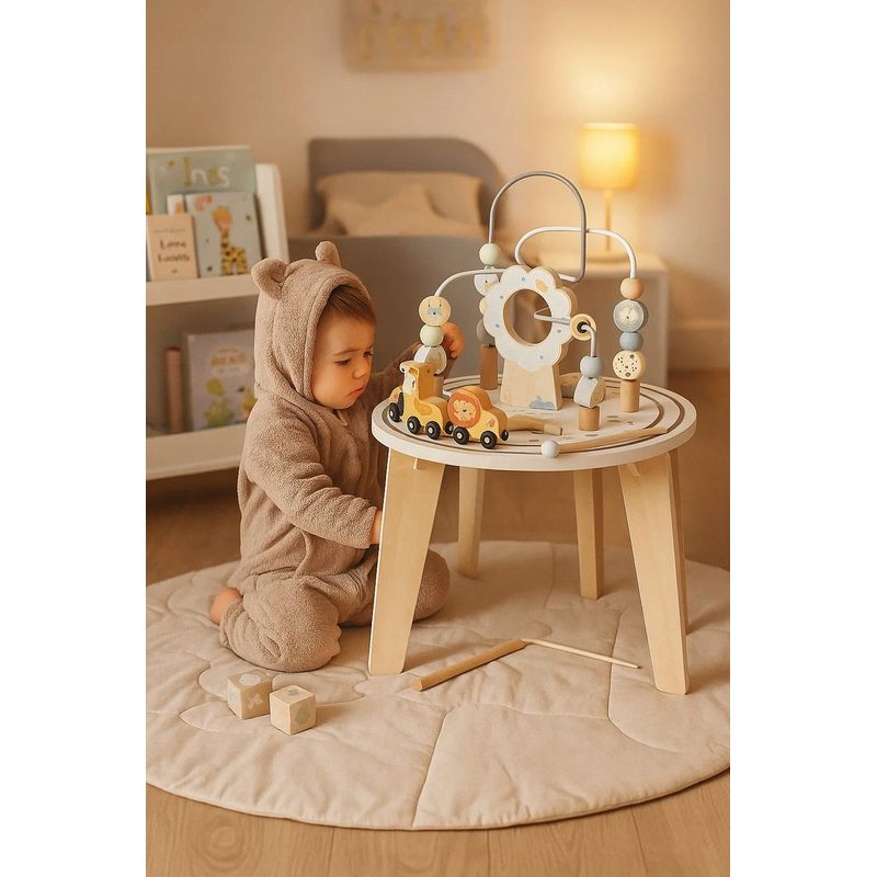 Jucarii, Copii si Bebe - Jucarii si jocuri - Jucarii bebelusi - Jucarii interactive bebelusi - Masuta interactiva din lemn pentru copii cu labirint si jocuri motorii, 54 cm, multicolor - Infinity.ro