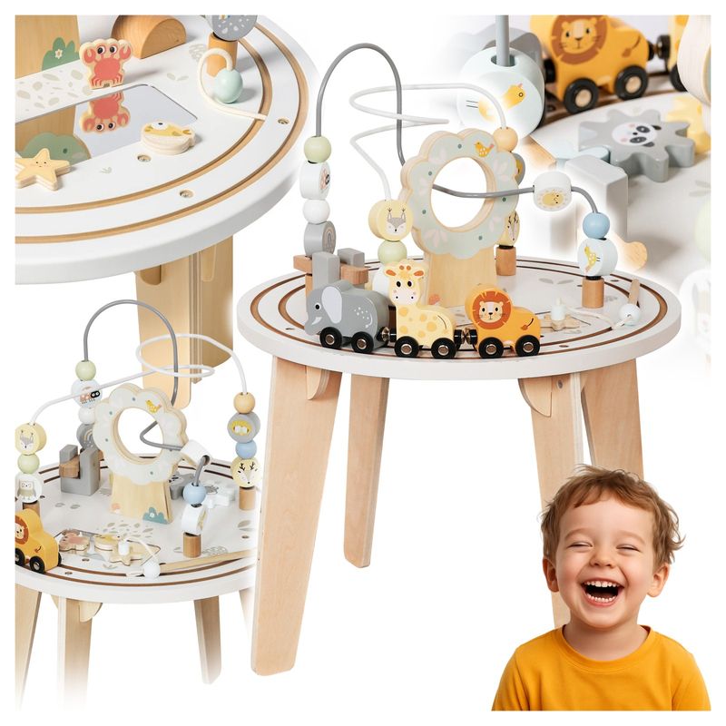 Jucarii, Copii si Bebe - Jucarii si jocuri - Jucarii bebelusi - Jucarii interactive bebelusi - Masuta interactiva din lemn pentru copii cu labirint si jocuri motorii, 54 cm, multicolor - Infinity.ro