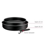 Casa si Gradina - Bucatarie si vesela - Vase pentru gatit - Tigai si seturi - Set de 3 piese Tefal Ingenio Generous Cook L3129053, tigaie de 22/26 cm, maner detasabil, indicator Thermo Signal - Infinity.ro