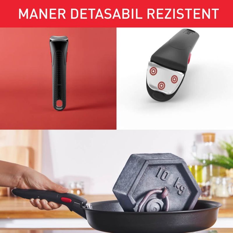 Casa si Gradina - Bucatarie si vesela - Vase pentru gatit - Tigai si seturi - Set de 3 piese Tefal Ingenio Generous Cook L3129053, tigaie de 22/26 cm, maner detasabil, indicator Thermo Signal - Infinity.ro