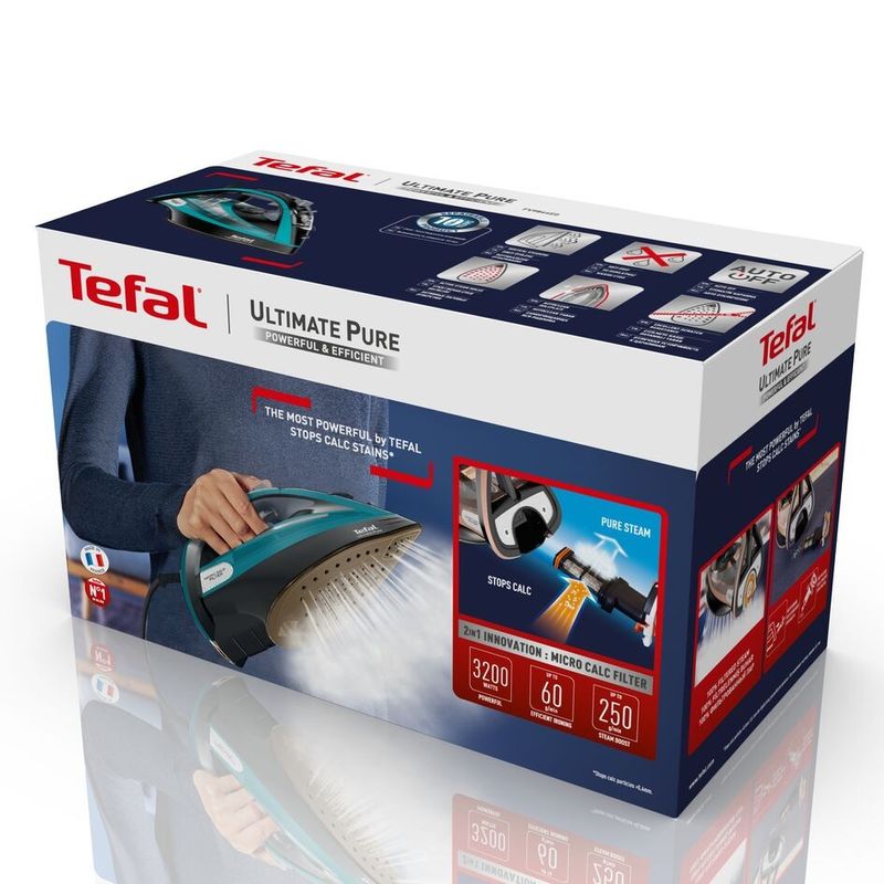 Electronice si Electrocasnice - Ingrijirea tesaturilor - Fiare de calcat - Fier de calcat Tefal FV9844E0 Ultimate Pure, 3200 W, Talpa Durilium AirGlide Autoclean, jet de aburi 250gr/min - Infinity.ro