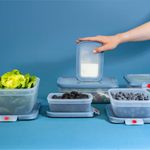 Casa si Gradina - Bucatarie si vesela - Organizare si depozitare bucatarie - Cutii alimentare - Set de 5 caserole Tefal ONEClick N1230210, 0.5 / 1.2 / 2.3 L, plastic, inchidere 100% etansa, albastru - Infinity.ro