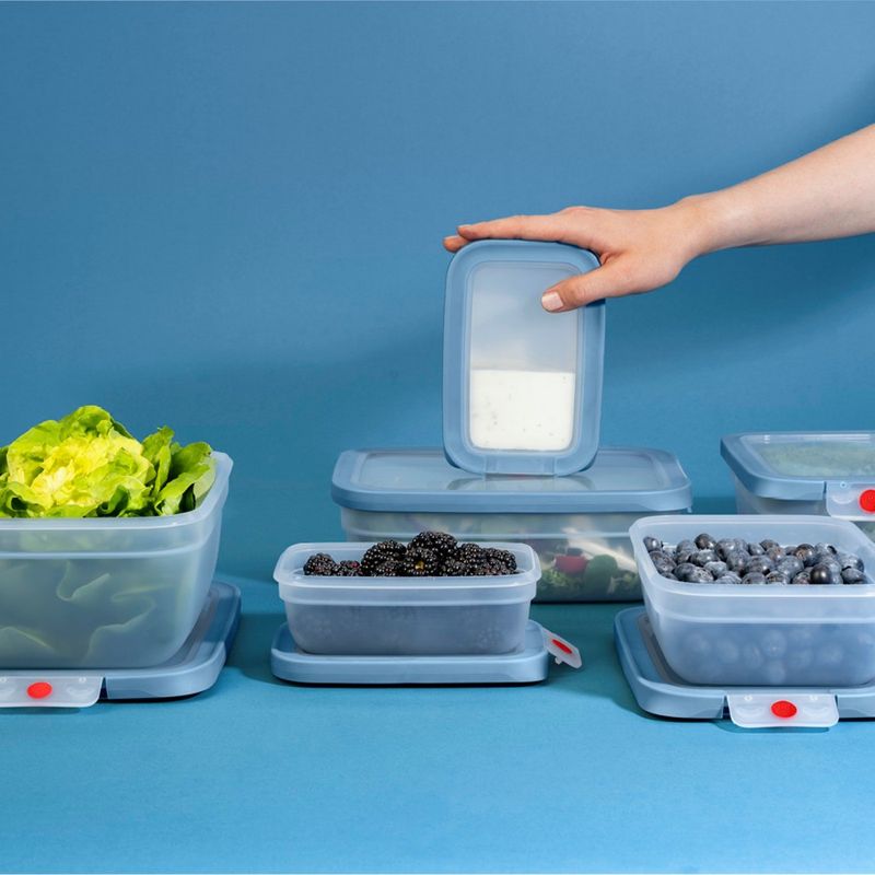 Casa si Gradina - Bucatarie si vesela - Organizare si depozitare bucatarie - Cutii alimentare - Set de 5 caserole Tefal ONEClick N1230210, 0.5 / 1.2 / 2.3 L, plastic, inchidere 100% etansa, albastru - Infinity.ro