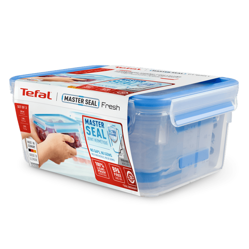 Casa si Gradina - Bucatarie si vesela - Organizare si depozitare bucatarie - Cutii alimentare - Set de 3 caserole MasterSeal Plastic K3028912, inchidere etans, 0.55 / 1 / 2.3 L, plastic, transparent - Infinity.ro