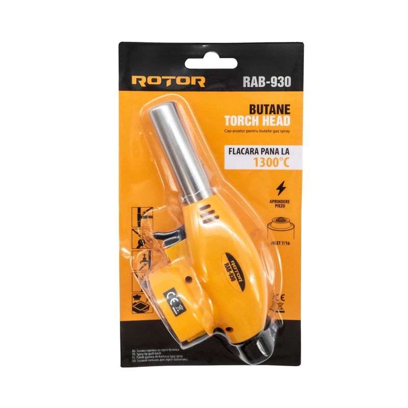 Sport si Outdoor - Camping - Bucatarie de camping - Arzatoare si accesorii - Cap arzator pentru butelie gaz spray, aprindere piezo, conectare filet 7/16 ROTOR RAB-930 - Infinity.ro