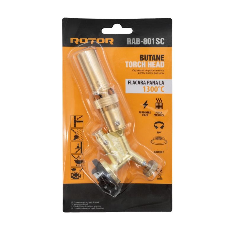 Sport si Outdoor - Camping - Bucatarie de camping - Arzatoare si accesorii - Cap arzator din otel pentru butelie gaz spray, placa ceramica, aprindere piezo, conectare bayonet ROTOR RAB-801SC - Infinity.ro
