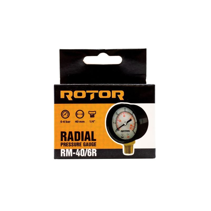 Casa si Gradina - Sanitare - Instalatii hidro - Fitinguri - RM-40/6R, Manometru radial, apa 0-6 bar, 40 mm, conexiune 1/4", ROTOR - Infinity.ro