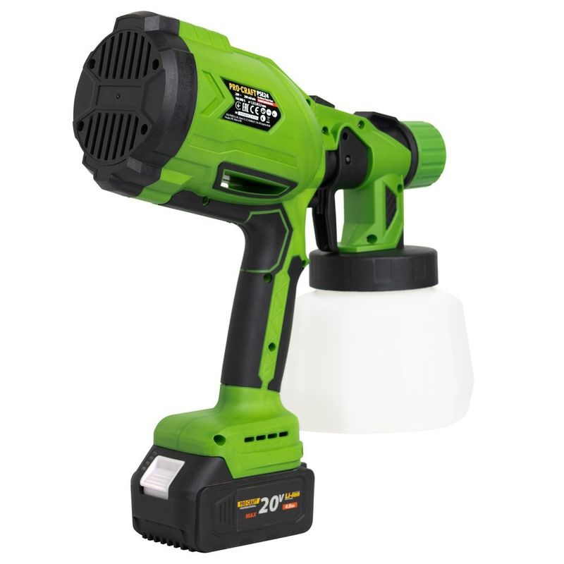 Casa si Gradina - Constructii - Vopsea si tencuieli - Pistoale si sisteme de vopsit si tencuit - Pistol de vopsit pe acumulator PROCRAFT PSE24, 20V, 1000 ml, debit 380 ml/min, acumulatorul nu este inclus - Infinity.ro
